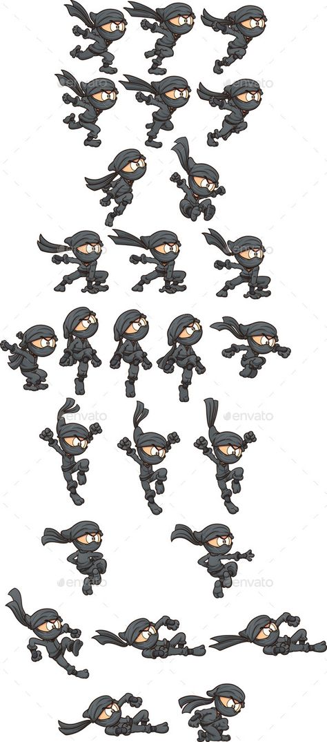 Cartoon ninja ready for animation. Vector clip art illustration with simple gradients. Each on a separate layer. Only EPS10 file i Sliding Animation, Animated Wallpaper Iphone, Family Animation, Rotoscope Animation, Cartoon Ninja, Jump Animation, Ninja Illustration, Jumping Poses, Cut Out Animation