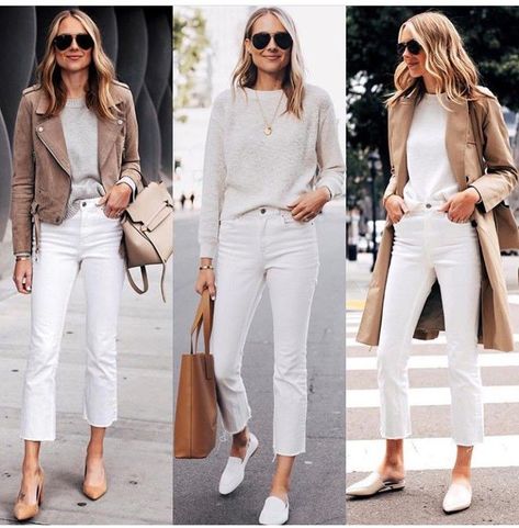 White Crop Jeans Outfit, Cropped Jeans Outfit, White Pants Outfit, White Jeans Outfit, Cropped White Jeans, Edgy Chic, Fashion Jackson, Outfit Jeans, Vogue Fashion