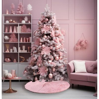 The shiny faux fur tree skirt uses premium double fabric material and measures 48 inches. It's soft and warm, making it a favorite spot for pets in winter. SAPESHA Color: Pink Shiny | SAPESHA 48-Inch Plush Faux Fur Christmas Tree Skirt - Adorable for Merry Christmas Party Decor Faux Fur in Pink Shiny | 48" W | Wayfair Pink And White Christmas Tree, Fur Christmas Tree Skirt, Faux Fur Christmas Tree, Fur Christmas Tree, Pink Christmas Tree Decorations, Faux Fur Tree Skirt, Snowflake Christmas Tree, Fur Tree, Rose Gold Christmas