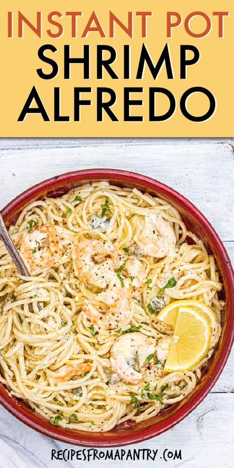 Instant Pot Shrimp Alfredo is the ultimate comfort food. Creamy and delicious, this Instant Pot Shrimp is a one-pot, quick and easy to make meal that's perfect for weeknight dinners and for entertaining guests. Click through to get this awesome Instant Pot Shrimp Pasta recipe!! #instantpot #instantpotrecipes #pressurecooker #pressurecookerrecipes #instantpotshrimpalfredo #pressurecookershrimpalfredo #easyseafooddinner #easyshrimpdinner #instantpotshrimppasta #shrimprecipes #alfredosauce Instapot Ideas, Shrimp Meals, Easy Shrimp Alfredo, Instant Pot Shrimp, Alfredo Recipes, Shrimp Alfredo Recipe, Dump Recipes, Week Meals, Potted Shrimp