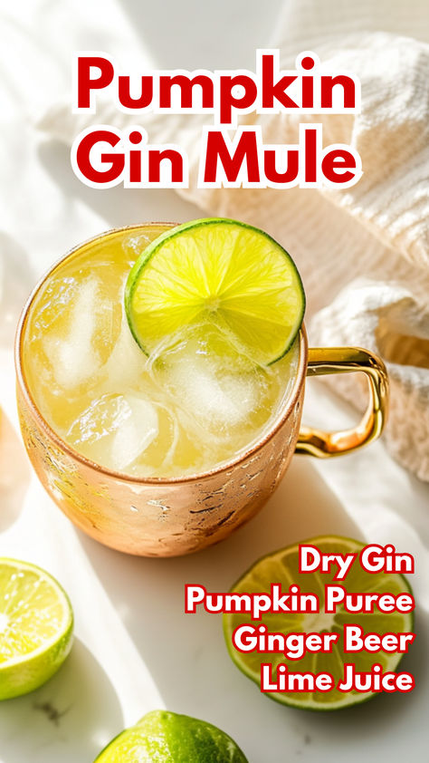 Pumpkin Gin Mule Fall Moscow Mule Recipe, Fall Moscow Mule, Mule Variations, Pumpkin Cocktails, Maple Cocktail, Baileys Irish Cream Recipes, Cocktail Cards, Irish Cream Recipe, Moscow Mule Recipe