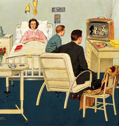 Baseball in the hospital Saturday Evening Post Covers, Norman Rockwell Art, Old Magazine, Saturday Evening Post, Evening Post, In The Hospital, Illustration Vintage, People Sitting, Photo Vintage