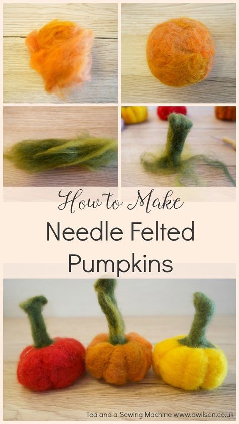 How to Make a Needle Felted Pumpkin - Tovad Ull, Felt Pumpkins, Needle Felting Diy, Felted Wool Crafts, Wool Needle Felting, Easy Fall Crafts, Easy Halloween Crafts, Needle Felting Tutorials, Felt Halloween