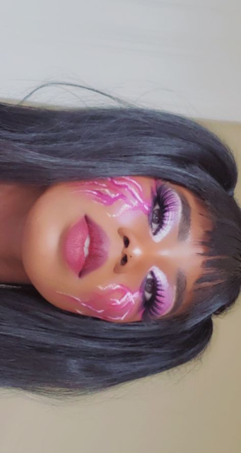 Lightning Makeup Look, Lightning Makeup, Makeup Looks To Try, Pink Lightning, Creative Makeup Looks, Creative Makeup, Eras Tour, Face Paint, Carnival Face Paint