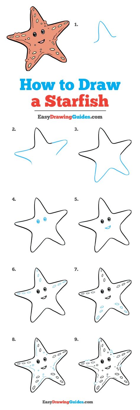 How to Draw Cute Starfish Starfish Drawing, Cute Starfish, Improve Your Drawing, Animals Tattoo, Drawing Nature, Drawn Fish, Drawing Tutorials For Kids, Kids Fishing, Your Drawing