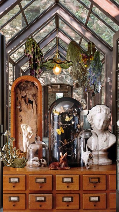 Checkout TheGirlWithTheCatTattoo's Shuffle #whimsigothhome #darkacademia #apothecary #cottagecore #greenhouse Dark Apothecary Aesthetic, Apothecary Cottagecore, Modern Apothecary Aesthetic, Garden Academia, Cottagecore Greenhouse, Spell Room, Dark Academia Science, Dark Apothecary, Cottagecore Witch Aesthetic