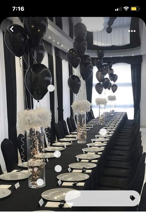 Black And White Birthday Decorations, White Birthday Decorations, Festa All Black, Black And White Party Decorations, 18th Party Ideas, 17. Geburtstag, Black And White Birthday, All Black Party, Black Party Decorations