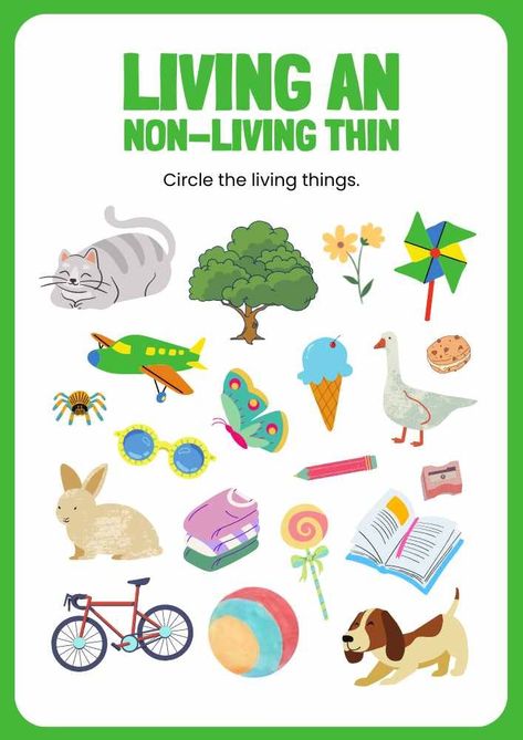 Living And Non-Living Things English Kindergarten Level Worksheet Non Living Things Images, Living Things Worksheet Kindergarten, Living And Non Living Things Worksheets, Living Non Living Worksheet, Living Things And Non Living Things, English Kindergarten, Non Living Things, Alphabet Letters To Print, Living And Nonliving