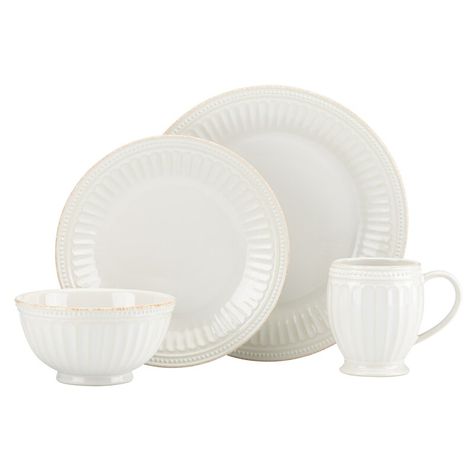 New French Perle Groove 4 Piece Place Setting, Service for 1. kitchen dining Blue Dinnerware Sets, Lenox French Perle, White Dinnerware Set, Blue Dinnerware, Stoneware Dinnerware Sets, White Dinnerware, White Dinner Plates, Stoneware Dinnerware, Tea Stains