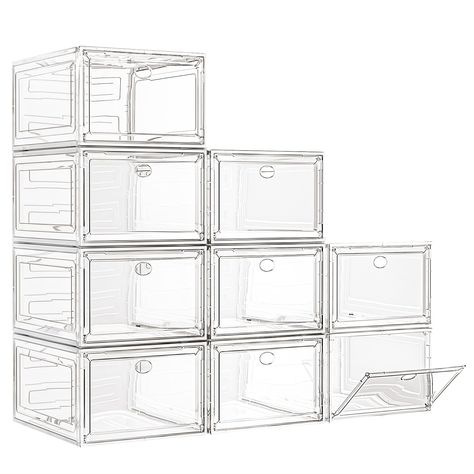 PRICES MAY VARY. ✔Transparent, Stackable Shoe Boxes - Transparent magnetic front door, stackable design, thicken material, 7code shoe box gives you a multi-layered shoe wall with more weight bearing. No slipping, safe, and stable. Can be freely connected to pins on the side and top, stacking is easy. ✔More Than Just A Shoe Rack! - A set of 6 shoe boxes, each measuring 13.5"x10.6"x7.5". Suitable for storing shoes, hats, clothes, baby items, toys. The transparent design allows you to identify the Clear Shoe Boxes, Shoe Box Organizer, Shoe Storage Box, Hanging Shoe Organizer, Shoe Wall, Hanging Shoes, Clear Shoes, How To Store Shoes, Shoe Boxes