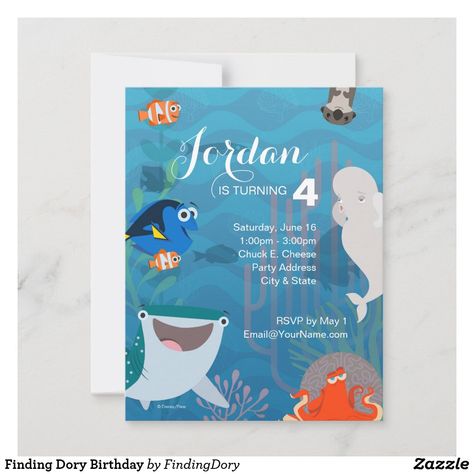 Finding Dory Party, Finding Dory Birthday, Dory Birthday, Dory Party, Pixar Animation Studios, Cars Birthday Invitations, Pixar Animation, Disney Invitations, Bee Birthday