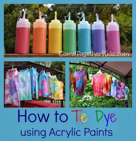 Tie Dye using acrylic paints instead of dye - great idea! Tie Dye Instructions Printable, Dye Painting, Tie Dye Birthday Party, Ty Dye, Tie Dye Birthday, Textile Medium, Tie Dye Patterns Diy, Kerajinan Diy, Diy Tie Dye Shirts