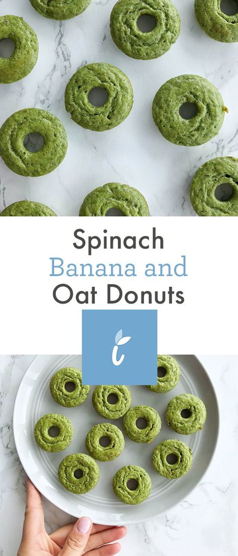 Spinach Banana and Oat Donuts - Inspiralized Banana And Oat Muffins, Healthy Lunchbox Recipes, Toddler Muffins, Spinach Muffins, Pesto Vegan, Blender Muffins, Banana Oat Muffins, Banana Oat, Savory Muffins