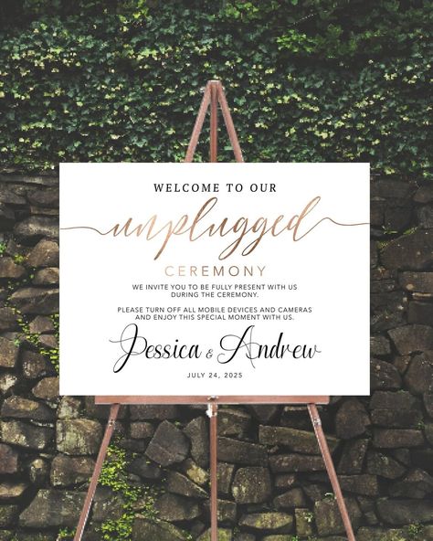 PRICES MAY VARY. This lovely Customizable Welcome Sign a perfect way to warmly welcome your guests to your Unplugged Wedding or special event. Multiple size options 4 mm corrugated plastic Weatherproof & fade-resistant Don’t forget to add your stand after designing! Stands are not included as a default Get seen day after day with messages you can place and re-place wherever you want. Our affordable yard signs are fade-resistant and made of durable corrugated plastic, but portable enough to take Ceremony Welcome Sign, Unique Wedding Signs, Unplugged Ceremony Sign, Unplugged Wedding Sign, Unplugged Ceremony, Ceremony Sign, Wedding Ceremony Signs, Unplugged Wedding, Ceremony Signs