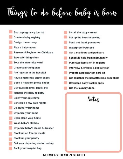 Use this awesome list of 36 Things to do before baby is born to get organized and prepared for baby's birth and the days and weeks after baby is born. To Do List Before Baby Arrives, Postpartum Care Kit, Baby Tracker, Notes Plan, Birthing Classes, Baby Checklist, Pumping Moms, Pregnancy Journal, Baby Sleep Problems