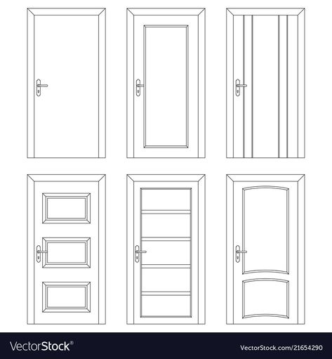 Drawing Door Ideas, Door Drawing Architecture, How To Draw A Door, Door Design Sketch, Door Elevation Design, Door Design Drawing, Door Elevation, Door Template, Furniture Background