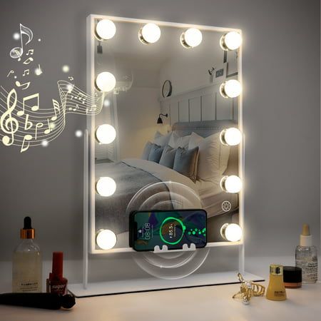 Bluetooth Vanity Mirror, Hollywood Mirror With Lights, Hollywood Makeup Mirror, Vanity Makeup Mirror, Hollywood Vanity Mirror, Hollywood Vanity, Hollywood Mirror, Mirror Framed, Lighted Vanity Mirror