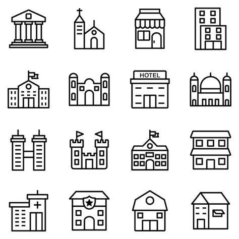 Vector Building, Outline Pictures, Art School Supplies, City Maps Design, House Icon, Simple Building, Building Icon, Cartoon House, School Icon