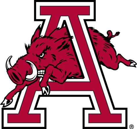 Arkansas Razorbacks Secondary Logo (1974) - A hog running through an A Arkansas Razorbacks Crafts, Ar Razorbacks, Razorback Baseball, Arkansas Razorbacks Football, Arkansas Football, Football Practice, Crafting Business, Conference Logo, Arkansas Razorback