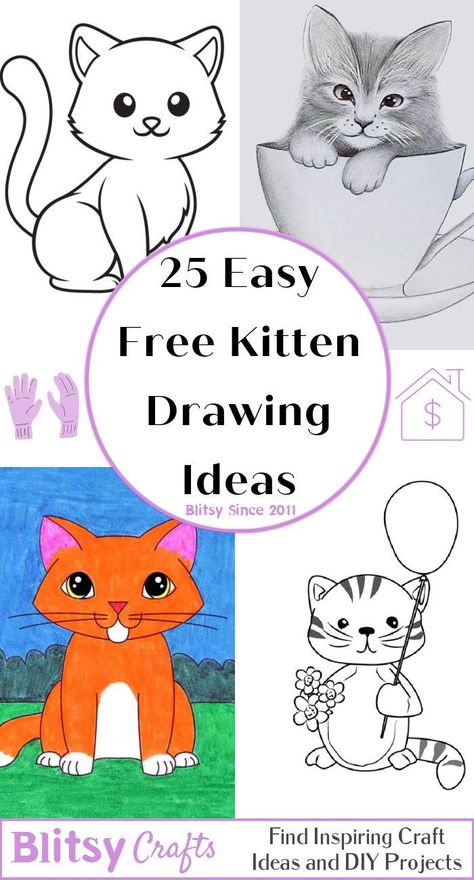 25 Easy Kitten Drawing Ideas - How to Draw a Kitten Drawing Cat Ideas, How To Draw A Kitten Step By Step, Cats And Kittens Drawings, How To Draw A Cat Step By Step, Cat Drawings Cute, Cute Cat Drawing Easy, Narwhal Drawing, Paw Print Drawing, Cat Drawing For Kid