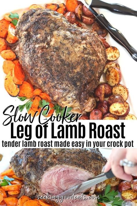 Lamb Recipes Crockpot, Slow Cooker Lamb Roast, Slow Cooked Leg Of Lamb, Lamb Leg Roast Recipes, Crockpot Lamb, Lamb Barbacoa, Yorkshire Pudding Wrap, Lamb Roast Recipe, Lamb Leg Recipes