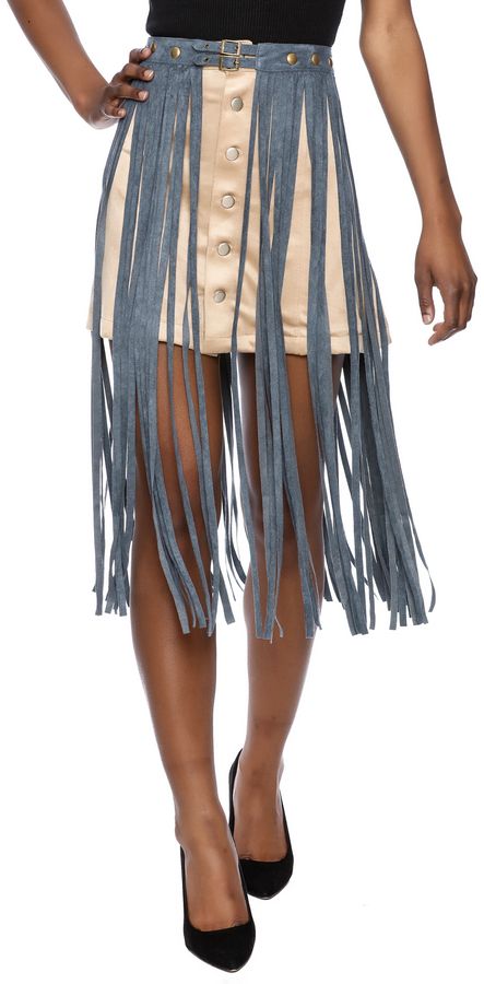 Denim Skirt With Fringe, Diy Denim Fringe, Athleisure Inspiration, Fringe Belt, Fringe Clothing, Fringe Coats, Fringed Belt, Denim Flowers, Blue Belt