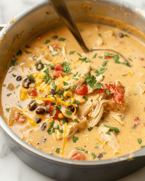 Chicken Taco Soup - Recipes, Tasks & Tools Seven Can Taco Soup Chicken, Slow Cooker Creamy Chicken Taco Soup, Seven Can Chicken Taco Soup, Cheesy Chicken Taco Soup, Chicken Queso Soup, White Chicken Taco Soup, Rotisserie Chicken Taco Soup, Chicken Taco Soup With Cream Cheese, Shredded Chicken Taco Soup