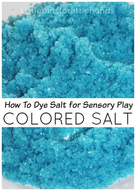 Quick and easy colored salt sensory play recipe! Colored epsom salt is an awesome sensory bin filler. Make beautiful colors with this recipe. Colored Salt, Sensory Play Recipes, Sensory Tubs, Sensory Tub, Tuff Spot, Sensory Bags, Sensory Diet, Sensory Crafts, Toddler Sensory