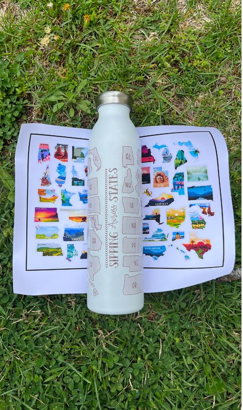 Water Bottle With Stickers, 50 States Travel, Water Bottle Art, Packaging Bottle, Holiday Graphics, Water Bottle Gift, Travel Water Bottle, Sticker Water Bottle, Travel Bottles