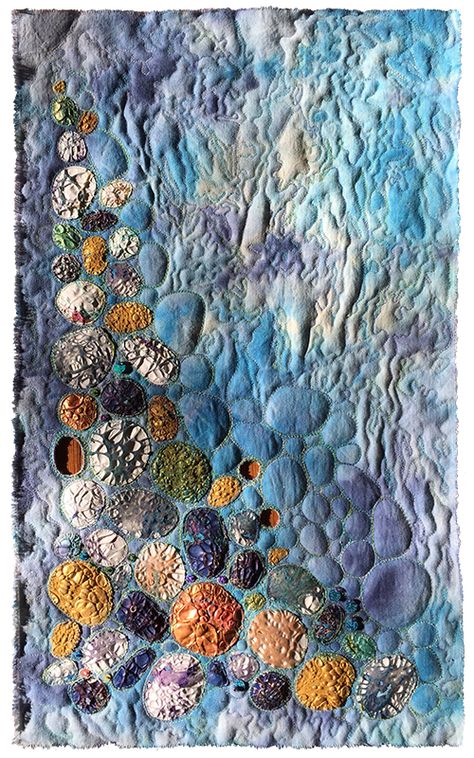 "Cairn" by Susan Brubaker Knapp Tyvek, acrylic paint, hand-dyed cotton fabric, cotton thread. This is a project in my online "Tyvek Explorations" class, coming late spring 2017. #Tyvek #SusanBrubakerKnapp Thread Sketching, Quilting Art, Textiles Sketchbook, A Level Textiles, Textile Art Embroidery, Textiles Projects, Creative Textiles, Theme Nature, Art Tv