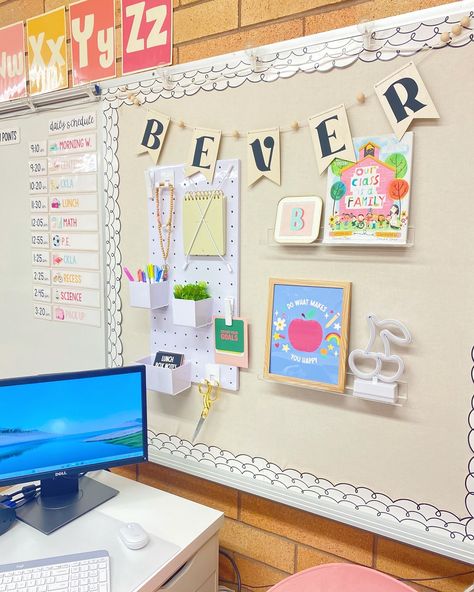 More bulletin board inspo coming your way💖🧃🍒 I decided to switch up the bulletin board by my desk this year and I absolutely love how it turned out! I’m so excited to display student drawings and creations in frames and on the pegboard! I love this space because it is so easy to switch up for holidays and special occasions! Comment “LINKS” to receive a DM with links to the pegboard I used, the shelves, and of course all of the items I used to decorate!💫 #teacher #teachersofinstagram #educa... Ideas For Bulletin Boards, Third Grade Teacher, Bulletin Board Ideas, 3rd Grade Classroom, Student Drawing, Student Teacher, My Desk, Peg Board, Board Ideas