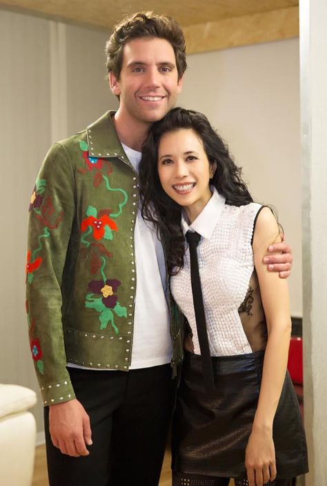 Mika and Karen Mok Karen Mok, People Poses, Celebrities Male, Record Label, Famous People, Christmas Sweaters, Interview, Bomber Jacket, Celebrities