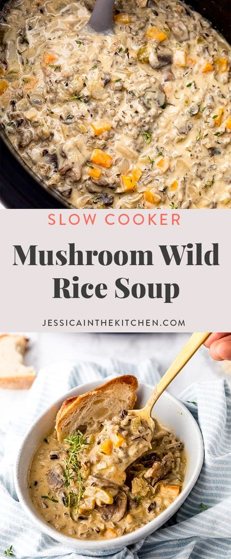 Mushroom Soup Crockpot, Wild Rice Soup Crockpot, March Meals, Mushroom Wild Rice Soup, Mushroom Slow Cooker, Slow Cooker Pumpkin Soup, Mushroom Wild Rice, Wild Rice Soup Recipes, Vegetarian Slow Cooker Recipes