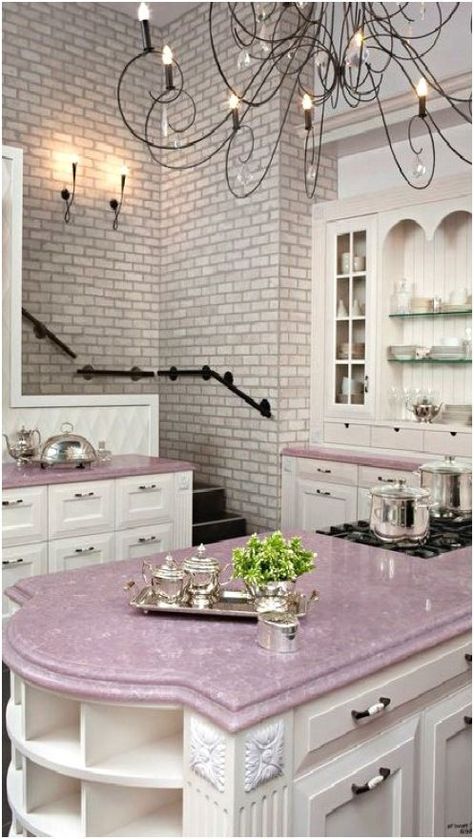 Feminine Interior Design, Feminine Interior, Chateau Kitchen, Beige Cabinets, Purple Kitchen, Purple Decor, Angel Cake, Dream House Rooms, Style Deco