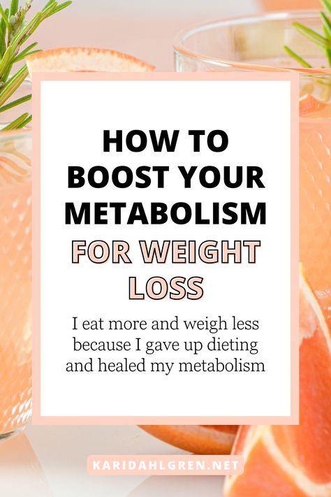 If you want to learn how to boost your metabolism, start by understanding how reducing calorie intake actually slows it down! Most tips for losing weight involve eating less, but your body is incredibly smart and adaptive and begins to burn less calories when you do this. Once I gave up dieting, I healed my metabolism and eat more while weighing less — not to mention my mental health improved too. Click through to learn how to boost your metabolism to lose weight without dieting ever again. How To Jumpstart Metabolism, How To Restart Your Metabolism, How To Increase Metabolism After 40, Raise Metabolism How To, Slow Metabolism Tips, How To Jump Start Metabolism, How To Heal Your Metabolism, How To Fix Your Metabolism, How To Increase Metabolism