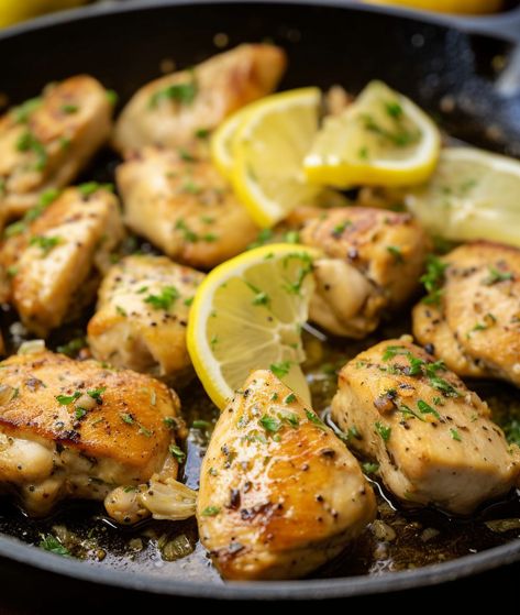 Lemon Garlic Chicken Bites – bite-sized pieces of seasoned chicken cooked to perfection with butter, garlic, and a zesty lemon twist. Chicken Wing Side Dishes, Garlic Chicken Bites, Chicken Bites Recipes, Freezable Meals, Popular Appetizers, Lemon Garlic Chicken, Lemon Twist, Seasoned Chicken, Healthy Lunch Meal Prep