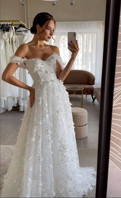 [Ad] Off Shoulder Sweetheart Neckline Sleeveless Wedding Dress , 3D Flowers Lace ,Beach Sommer Gown For Garden Party Sizes: Please Look At The Size Chart And Select The Size You Need. Or You Can Also Send Me Your Measurements, And I Will Help You Choose Right Size. For The Accuracy Of The Measurements, We Recommend That They Be Made By A Professional Tailor. If You Have Any Questions, Please Contact Us. Custom Dress: If You Wish The Dress Made #laceoffshoulderweddingdress Lace Top Tool Bottom Wedding Dress, 2023 Wedding Dresses Off The Shoulder, Floaty A Line Wedding Dress, Wedding Dress With Leaves Lace, Wedding Dresses Hot Weather, Elegant Floral Wedding Dress, Flowery White Wedding Dress, Romantic Wedding Dress Off The Shoulder, White Floral Wedding Dress Sleeve