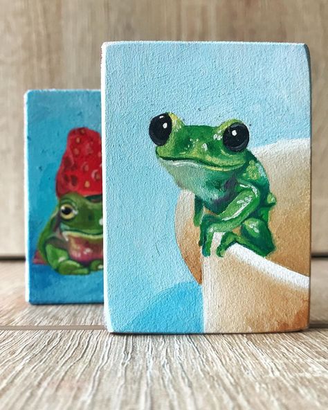 Small Frog Painting, Frog Painting Ideas On Canvas, Frog Painting Ideas, Frog Painting, Small Frog, Instagram Coffee, Painting Ideas On Canvas, Small Paintings, Wood Planks