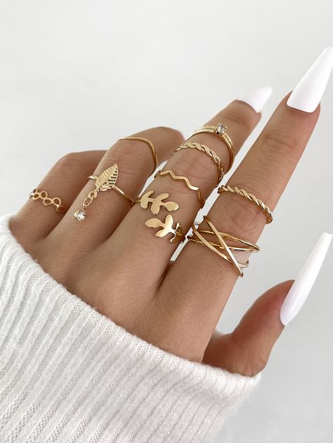 Yellow Gold  Collar     Embellished   Women's Fashion Jewelry Gift For Friend Girl, Rings 2023, Ring Sets Boho, Wedding Bride Jewelry, Prom Accessories, Daily Jewelry, Trendy Ring, Jewelry Kits, Women's Jewelry Sets