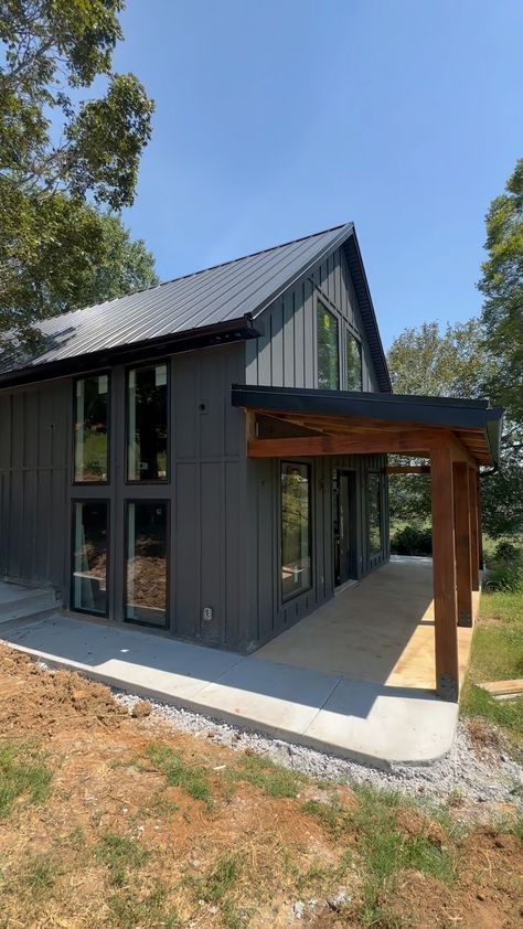 Front porch or back deck?? #frontporchview #backdeckview #cottagestyle #barndominium #shophouse #shouse #modernfarmhouse #cottagelife… | Instagram Cedar Back Porch, Single Gable Front Porch, Metal Building Front Porch, Barndominium Front Entrance, Barndominium Awning, Metal Roof Porch Overhang, Post And Beam Front Porch, Front Of Barndominium, Flat Porch Roof