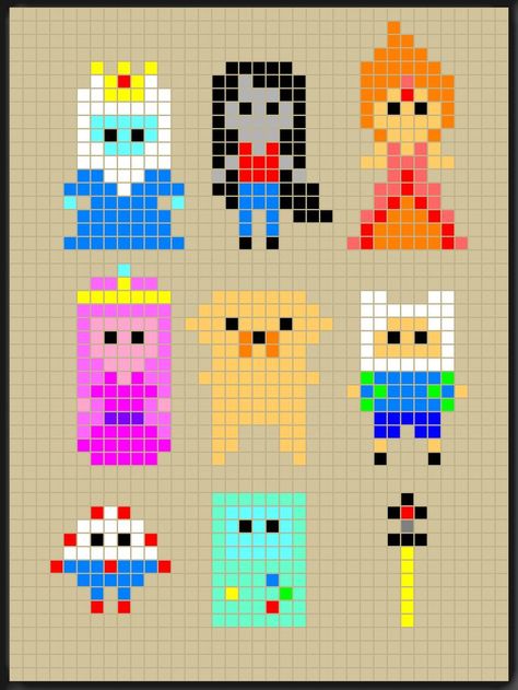 A Adventure Time perler bead patterns designed by Rosealine Black sjgf, cc, an Perler Beads Ideas, Pearl Beads Pattern, 8bit Art, Hama Beads Design, Perler Bead Templates, Diy Perler Bead Crafts, Bead Sprite, Hama Beads Patterns, Diy Perler Beads