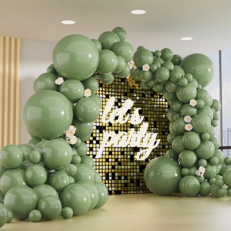 PRICES MAY VARY. 【Different Size Balloons Kit】Package includes 150pcs sage green balloons, 18inch 4pcs, 12inch 36pcs, 10inch 35pcs, 5inch 75pcs and 2 rolls of ribbons of the same color. sage green balloon different size pack can meet your needs for balloon garland arch. 【Premium Quality】This sage green party decoration balloons are made of natural latex,which is safe and non-toxic, safe use for adult or children. The latex balloons can be filled with air and helium, please don’t overfill or over Sage Green Balloons, Party Balloon Garland, Forest Theme Party, Sage Green Baby Shower, Green Balloons, Army's Birthday, Blowing Up Balloons, Jungle Forest, Birthday Dinosaur