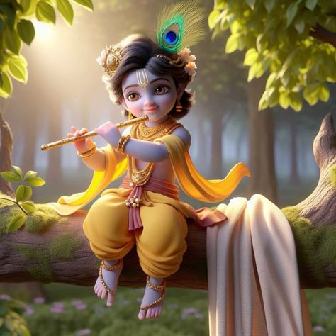 Krishna Sitting Under Tree, Krishna Sitting, Mahadev Photos, Fruit Basket Drawing, Krishna Playing Flute, Krishna Mahadev, Portfolio Reference, Hd Happy Birthday Images, Playing The Flute