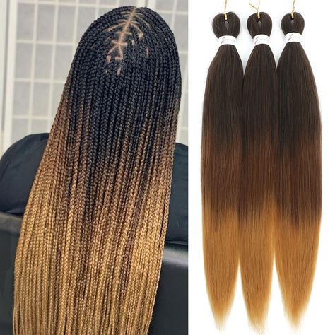 PRICES MAY VARY. 【Hair Material】1b 30 27# Pre stretched braiding hair made with high quality Low Temperature synthetic fiber, creat a natural look. Super Soft and Skin Friendly, Feel Like Real Human Hair. 【Hair Quality】It's easily to change the braiding hair style in 75℃/85℃ hot water, you will get box braids, crochet hair, senefalese twist crochet etc.It's also easy to install and could be used as straight hair directly. 【Hair Details】For our prestretched braiding hair, folded length 26inch(equ Knotless Crochet, Ombre Braiding Hair, Colored Box Braids, Hair Details, Cute Box Braids, Braiding Styles, Colored Braids, Crochet Twist, African Hair Braiding Styles