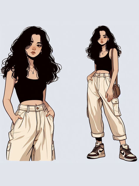 [ save & follow ] - (◍•ᴗ•◍) Female Outfit Ideas Drawing, Character Outfits Female Casual, Mood Clothes Aesthetic, Cute People Drawing, Latino Oc, Short Bleached Hair, Κούρεμα Bob, Fishtail Braid, Fashion Illustration Sketches