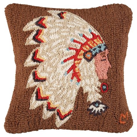 PRICES MAY VARY. Enhance the tribal mood of your living room with the Native Chief Hooked Wool Pillow, crafted with a colorful American Indian chief rendition against a neutral brown background. 100% natural and sustainable high-quality wool Hand-hooked by experienced craftsmen 18"W x 18"L Designed by artist Laura Mengroz Gently spot clean with a clean soft sponge or cloth using a solution of mild soap and warm water Chief Sitting Bull, Hand Hooked Pillows, Western Blankets, Western Bedroom, Sitting Bull, Black Forest Decor, Native American Chief, Hooked Pillow, Hooked Wool