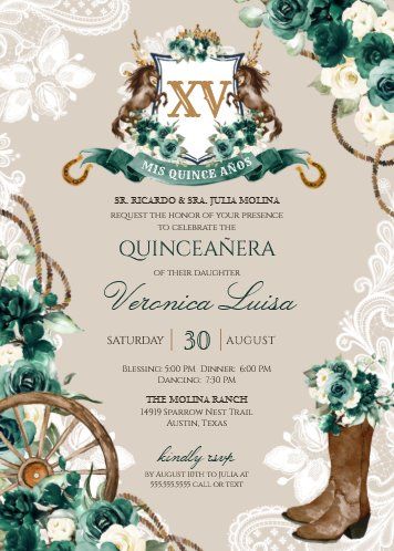 Emerald Quinceanera Invitations, Emerald Green Vaquero Quince, Emerald Green Quinceanera Theme Vaquera, Green Vaquera Quinceanera Ideas, Emerald Green Charro Quinceanera Theme, Charro Quinceanera Dresses Green, Rancho Quinceanera Theme Decorations, Emerald Green Quinceanera Theme Rancho, Quince Decorations Ideas Emerald Green