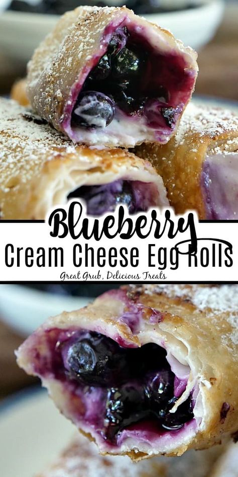 Cream Cheese Egg Rolls, Cheese Egg Rolls, Blueberry Desserts Recipes, No Egg Desserts, Crescent Recipes, Blueberry Desserts, Egg Roll Recipes, Cream Cheese Eggs, Blueberry Cream Cheese