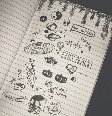 Image via We Heart It https://weheartit.com/entry/185518853 Notebook Doodles, Tumblr Drawings, Arte Doodle, Tumblr Art, Grunge Art, Art Street, Black And White Drawing, Sketchbook Art Inspiration, Doodle Drawings