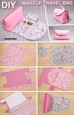 Makeup Bag Tutorial, Sewing Makeup Bag, Diy Makeup Bag, Makeup Travel Bag, Makeup Brush Bag, Sac Diy, Sewing Pattern Shop, Cute Sewing Projects, Sewing Machine Projects